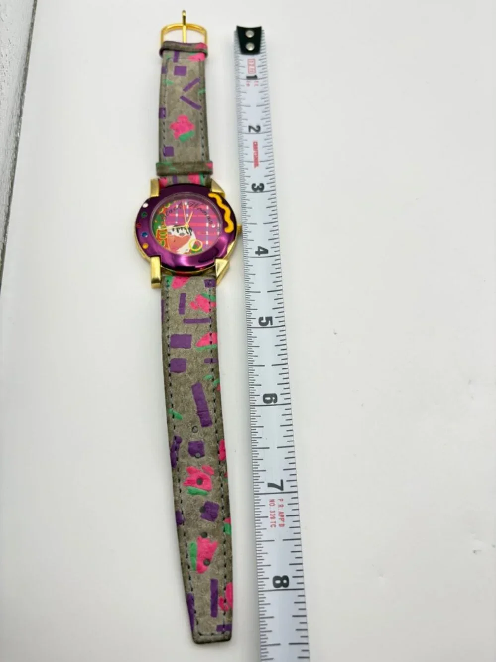 Vintage Black Woman Pop Art Quartz Watch Purple Gold Tone Memphis Style Leather